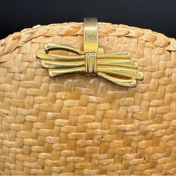 Vintage 1960s Koret Basketweave Natural Gold Handbag Wicker Woven Purse Boho - Picture 6 of 14